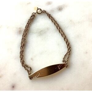Speidel Oval ID Etched Bracelet Gold Tone Double Rope Chain Vintage 7"